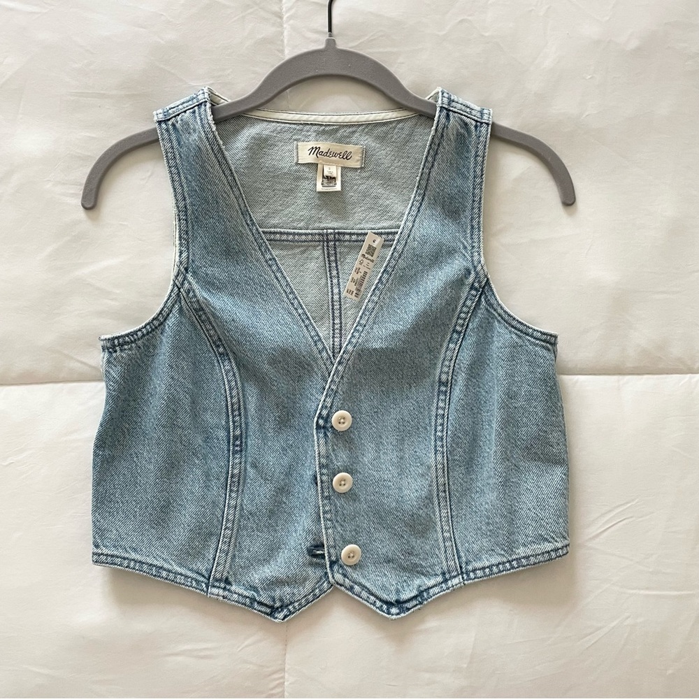 Madewell Light Wash Denim Crop Vest, Size 2, New with Tags